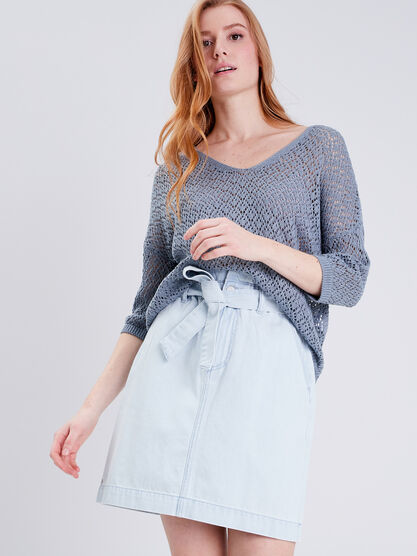 Jupe paperbag en jean denim bleach femme