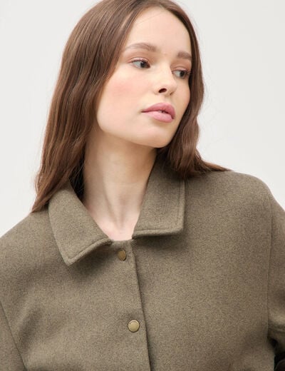 Blouson court oversize col sherpa vert kaki femme