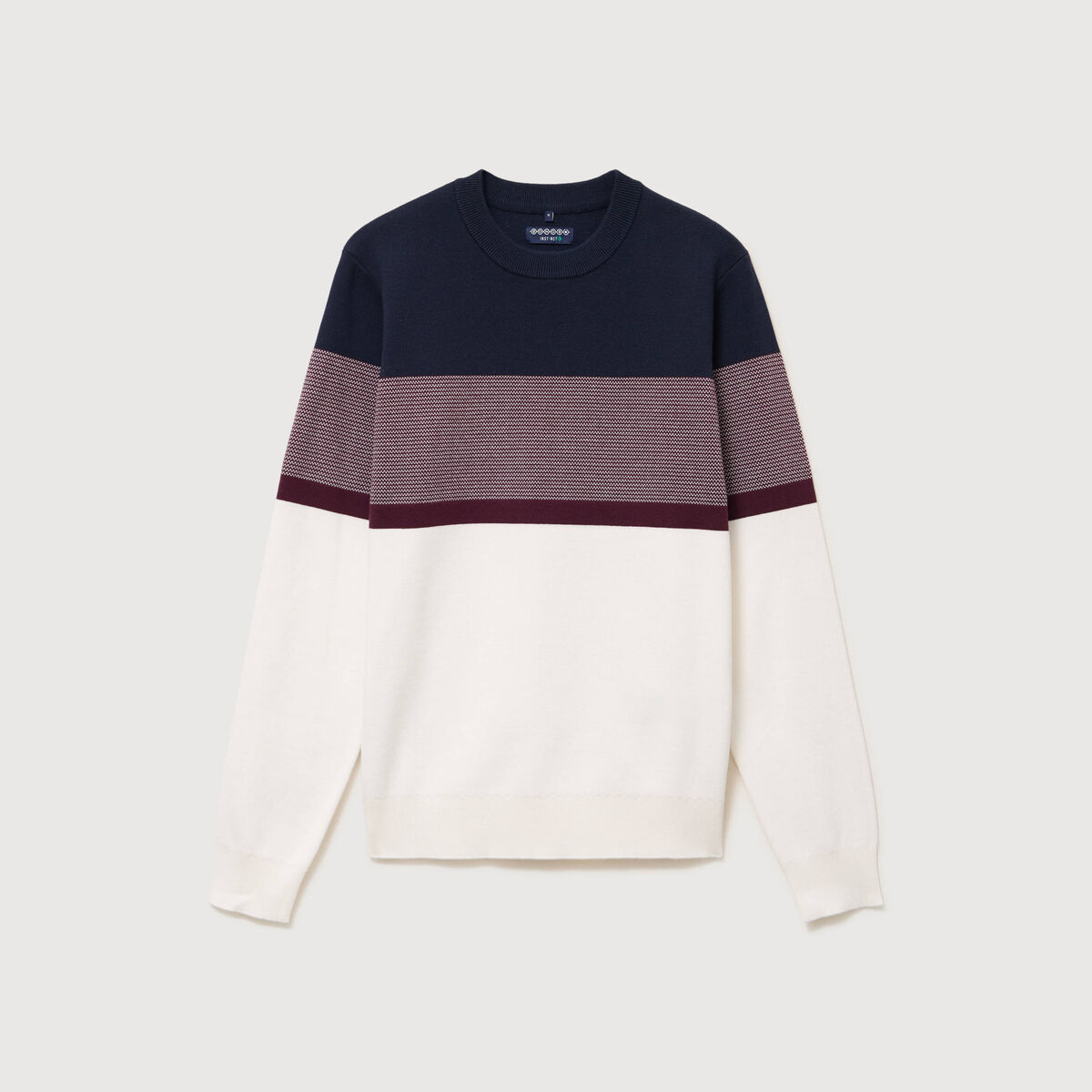 Pull fin col rond manches longues bleu marine homme