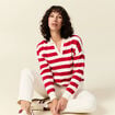 Pull manches longues col polo ecru femme