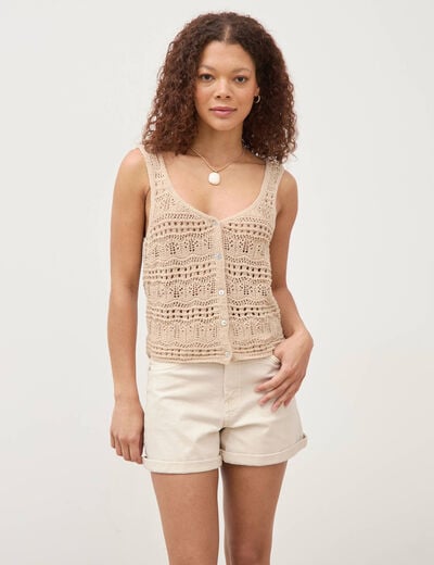 D&eacute;bardeur d&eacute;collet&eacute; bretelles creme femme