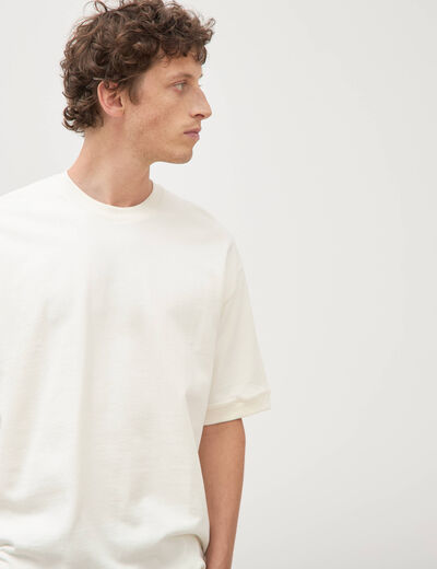 Sweat ample col rond manches courtes ecru homme