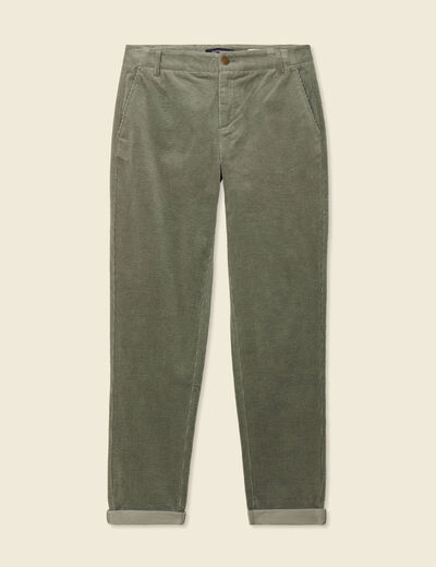 Pantalon chino velours côtelé vert kaki femme