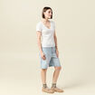 T-shirt ajusté col V manches courtes ecru femme