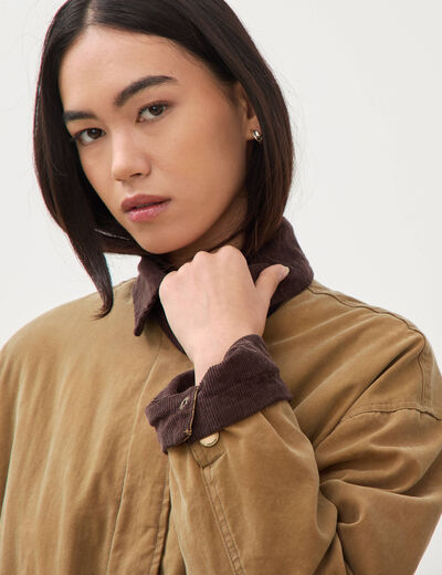Parka oversize courte col classique camel femme