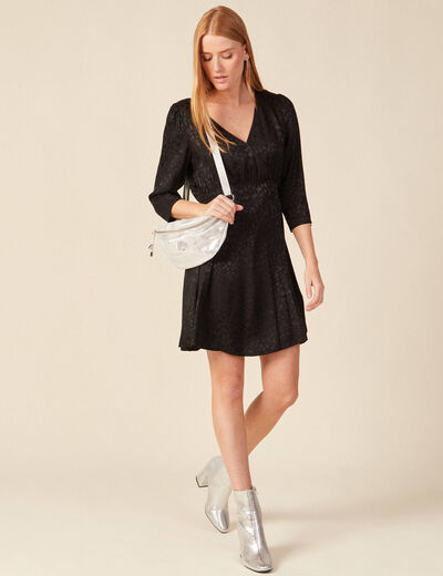 Robe évasée satin noir femme