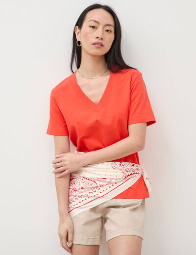 T-shirt manches courtes orange fonc&eacute; femme