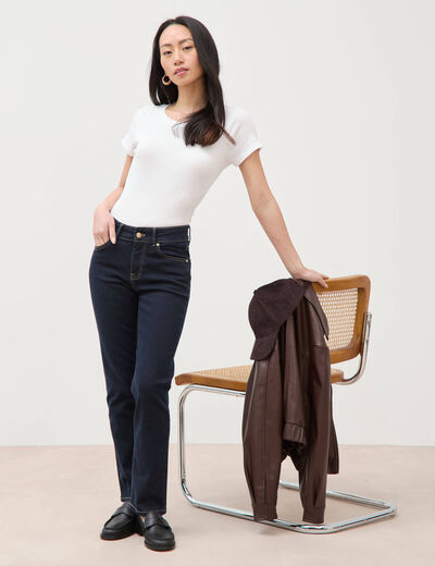 Jeans regular 7/8&egrave;me taille standard denim brut rinse femme