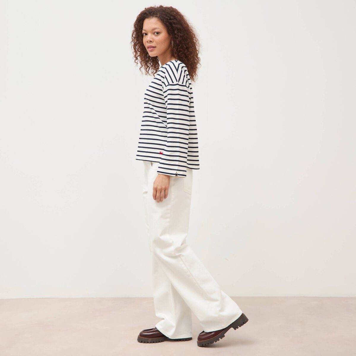 Marini&egrave;re manches longues broderie ecru femme