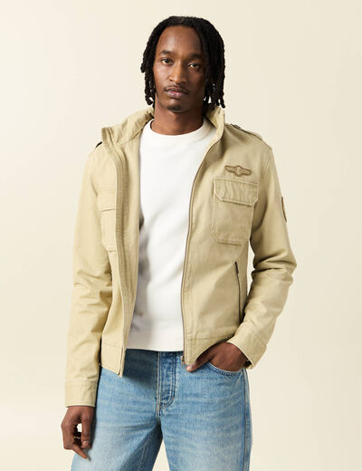 Blouson style biker zipp&eacute; beige homme