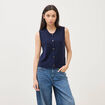 Pull droit court sans manches col rond bleu marine femme