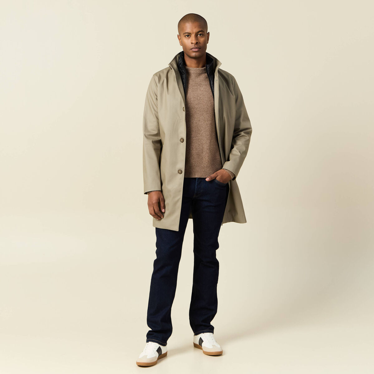 Trench mi-long col montant vert kaki homme