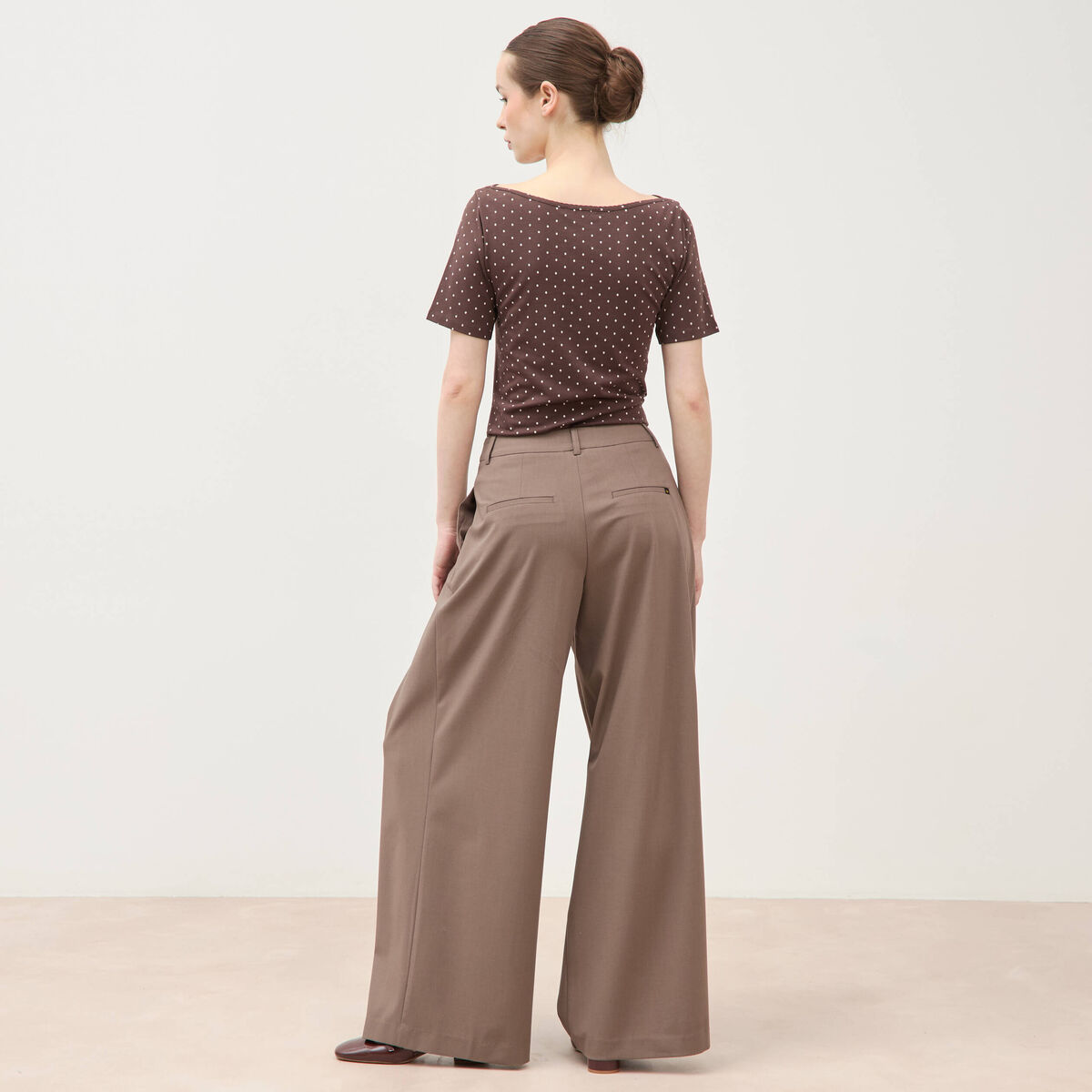 Pantalon large taille standard marron femme