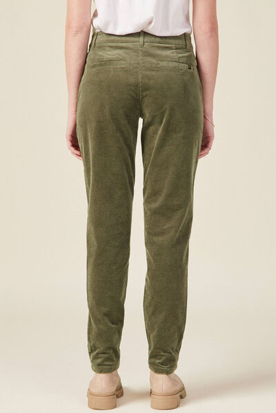 Pantalon chino velours côtelé vert kaki femme