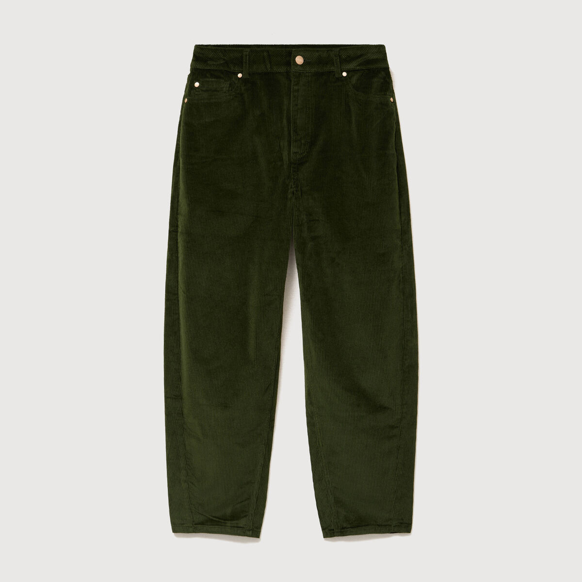 Pantalon barrel taille haute velours vert fonc&eacute; femme