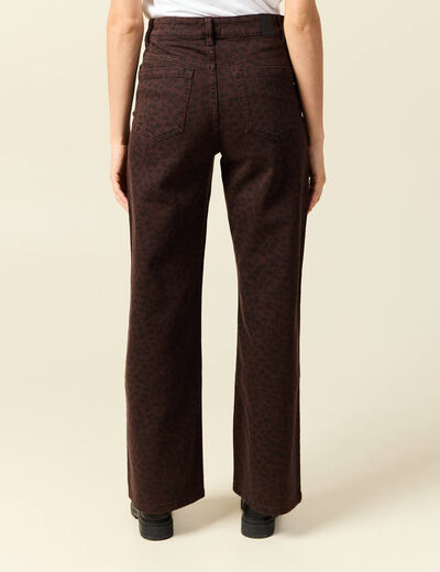Pantalon large taille haute en jeans marron cognac femme