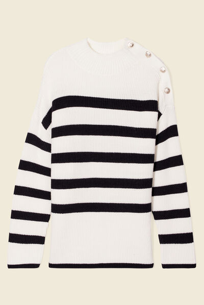 Pull manches longues à boutons ecru femme