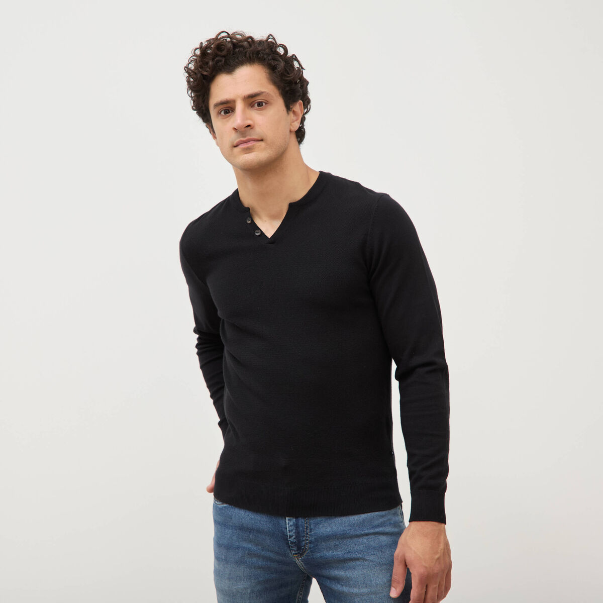Pull manches longues noir homme