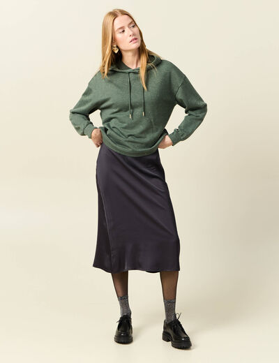 Sweat à capuche brillant vert kaki femme