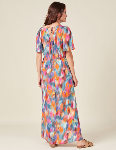 Robe longue droite fluide multicolore femme