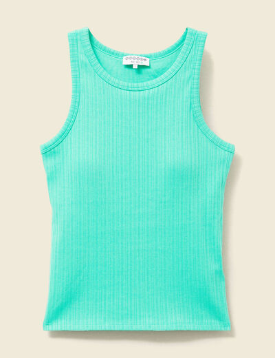 Débardeur cintré court col rond vert turquoise femme