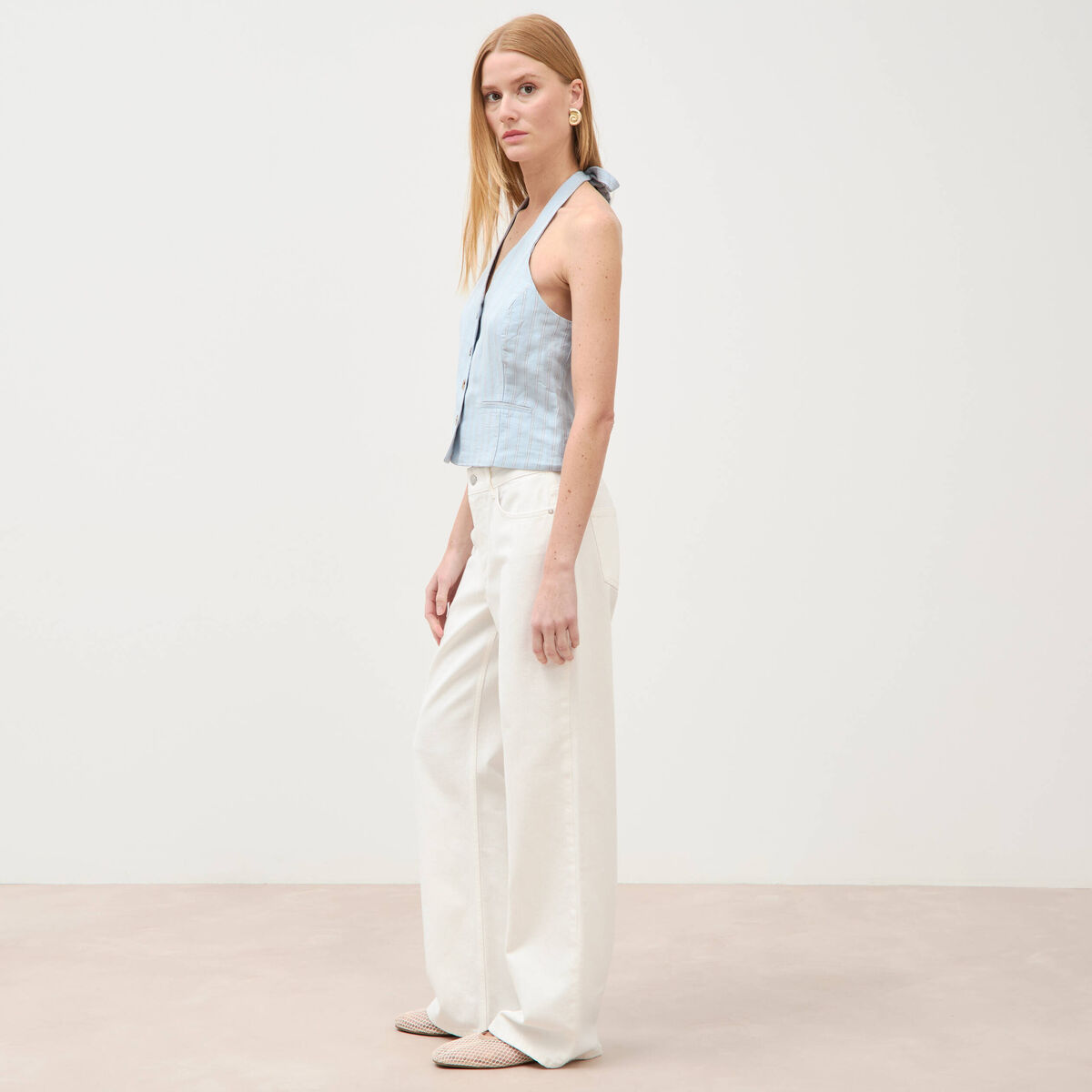 Gilet sans manches col v bleu ciel femme