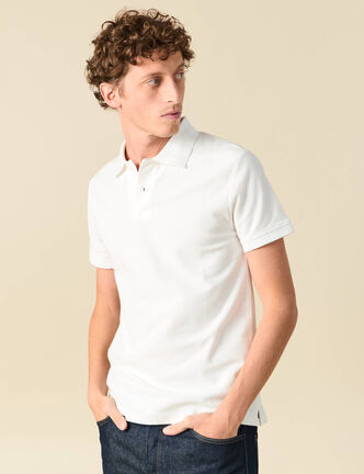 Polo cintr&eacute; manches courtes blanc homme