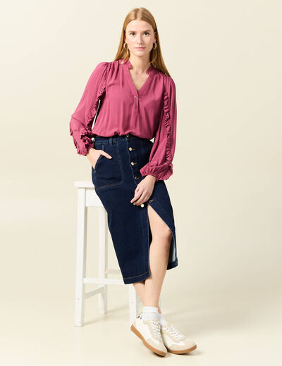 Blouse manches longues volants vieux rose femme
