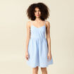 Robe évasée col V sans manches en coton bleu femme