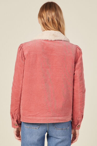 Blouson droit velours côtelé rouge clair femme
