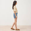 T-shirt brod&eacute; col rond manches 3/4 beige femme