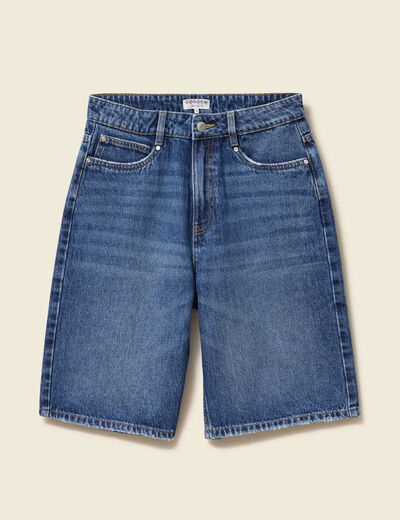 Bermuda large taille haute en coton denim stone femme