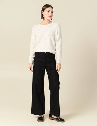 Pull manches longues col rond brillant ecru femme