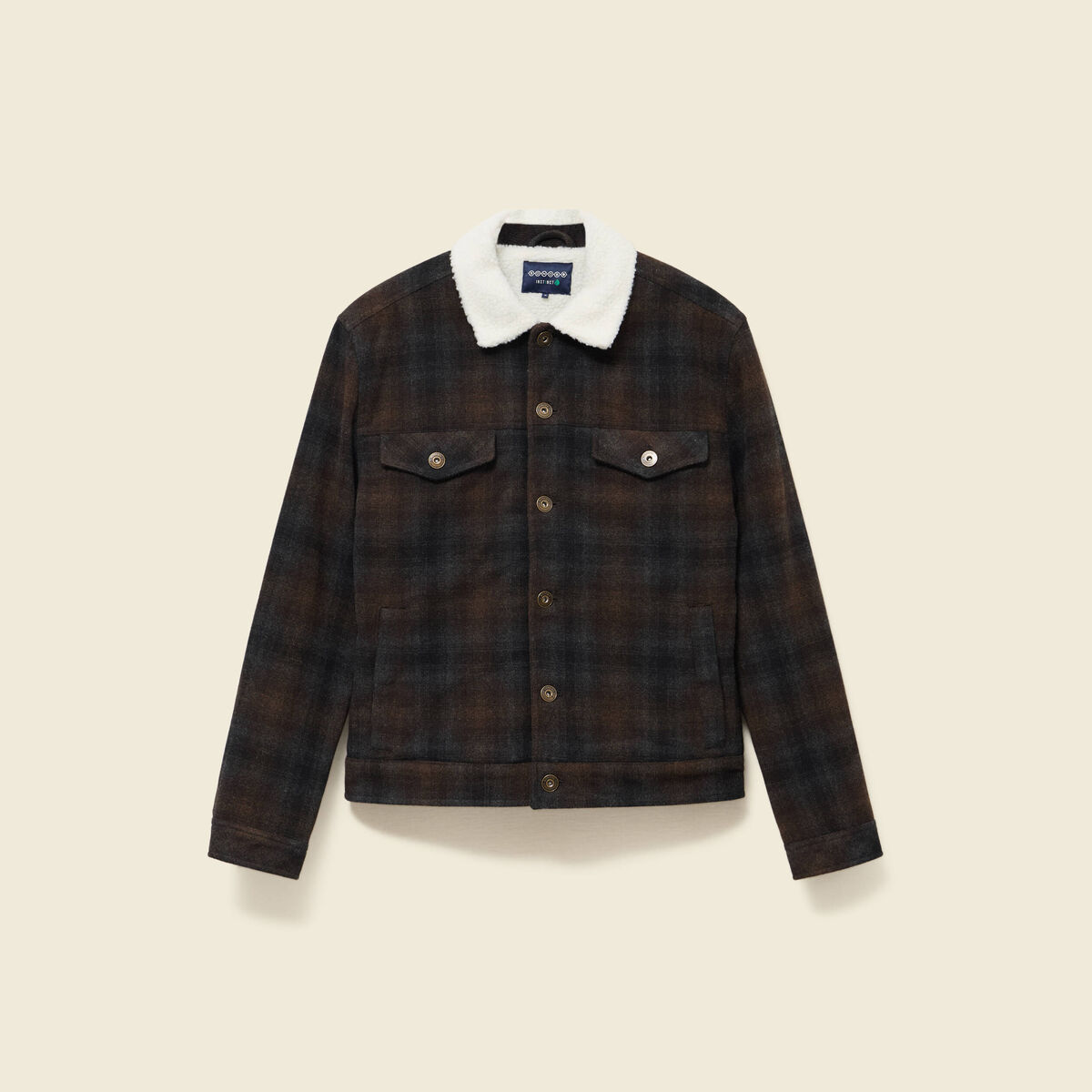 Veste droite courte col chemise marron fonc&eacute; homme