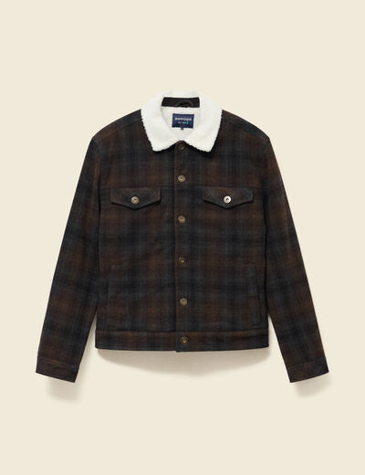 Veste droite courte col chemise marron fonc&eacute; homme