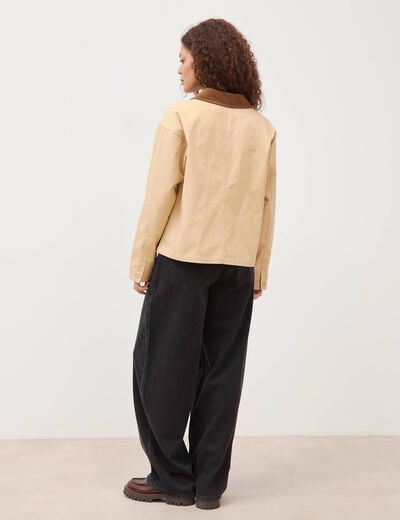 Veste manches longues col classique taupe femme