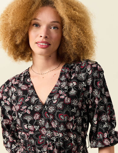 Robe évasée fluide manches 3/4 noir femme