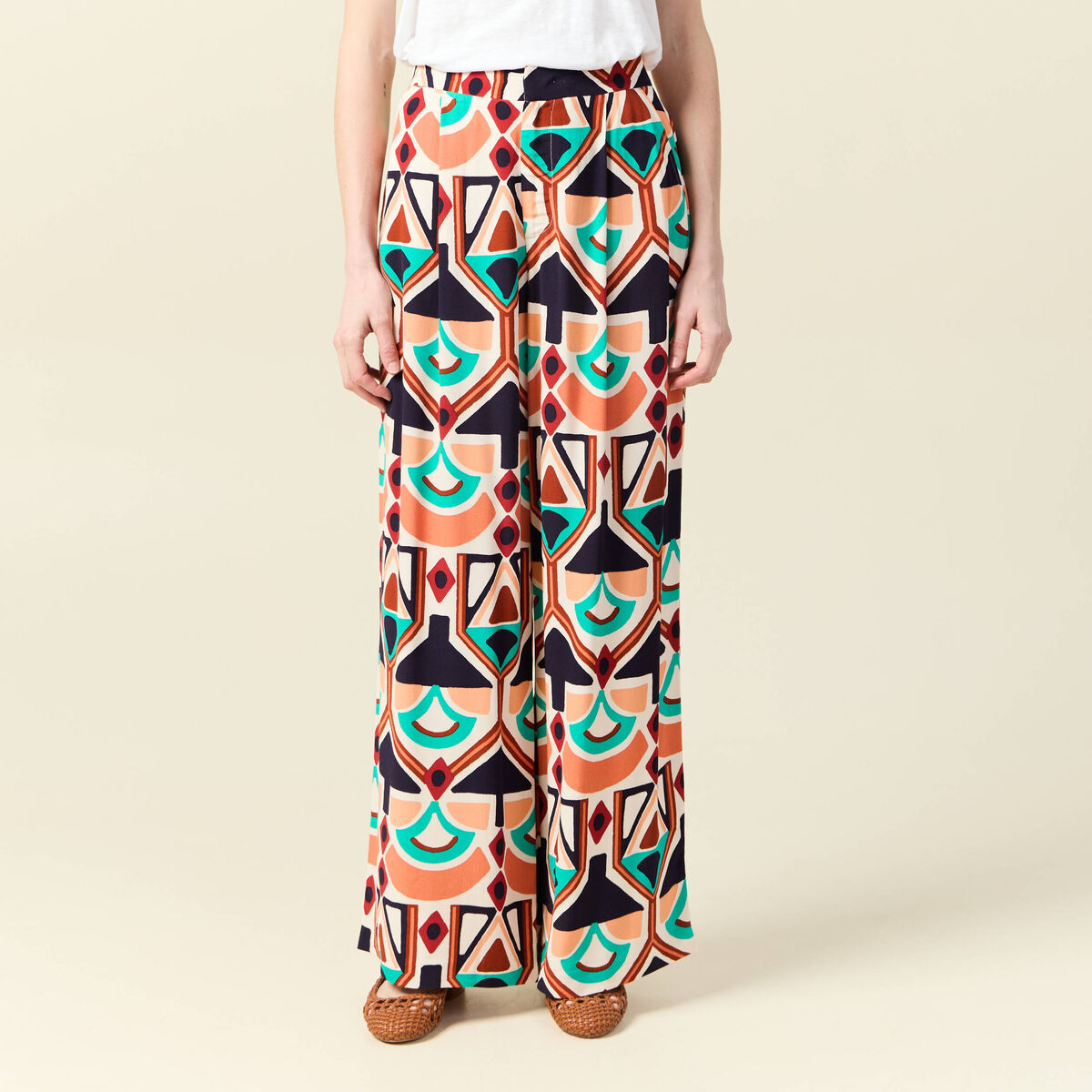 Pantalon large fluide orange femme
