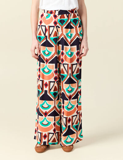 Pantalon large fluide orange femme
