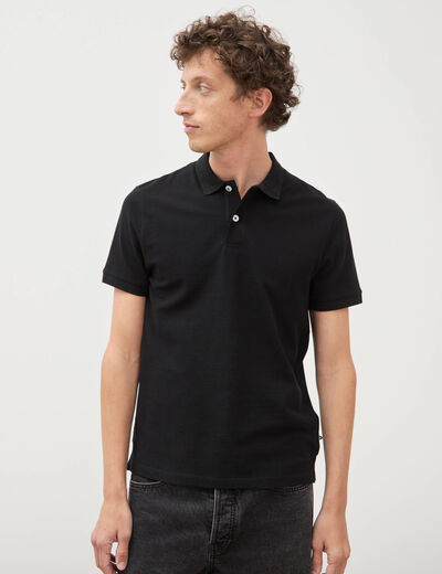 Polo cintr&eacute; en coton manches courtes noir homme