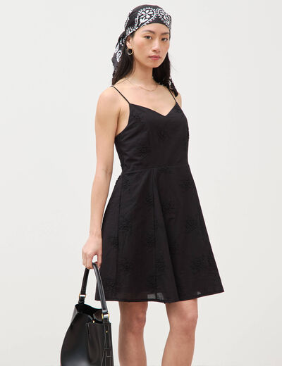 Robe col c&oelig;ur &agrave; bretelles en coton noir femme