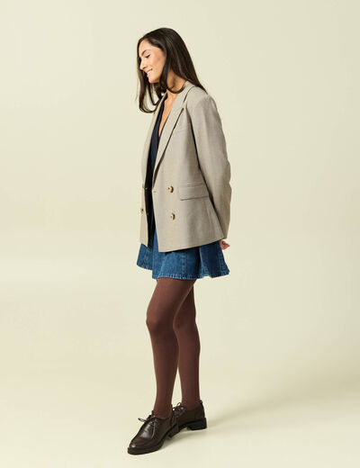 Blazer manches longues col tailleur beige femme