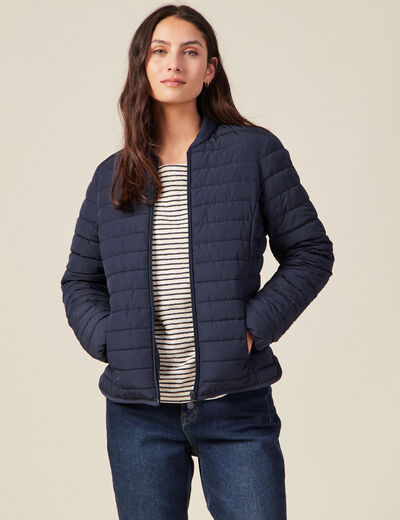 Doudoune droite zippée bleu marine femme