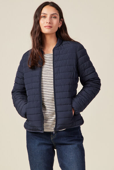Doudoune droite zippée bleu marine femme