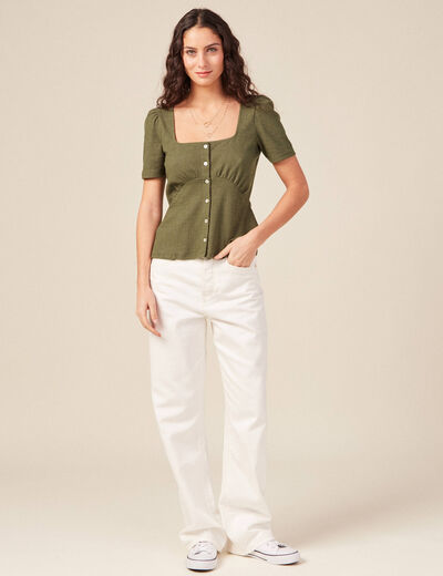 T-shirt manches courtes vert kaki femme
