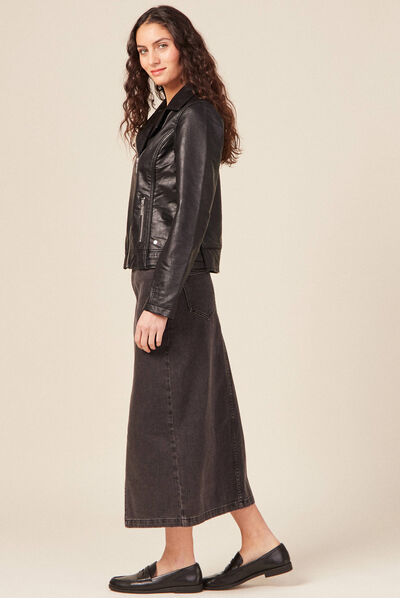 Veste esprit biker droite noir femme
