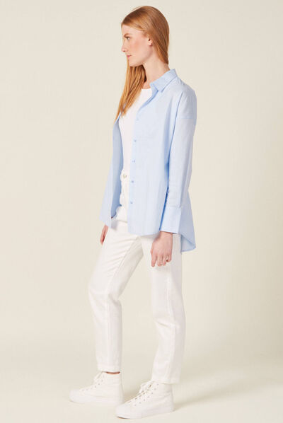 Chemise manches longues bleu ciel femme