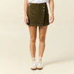 Jupe-short taille haute en velours vert kaki femme