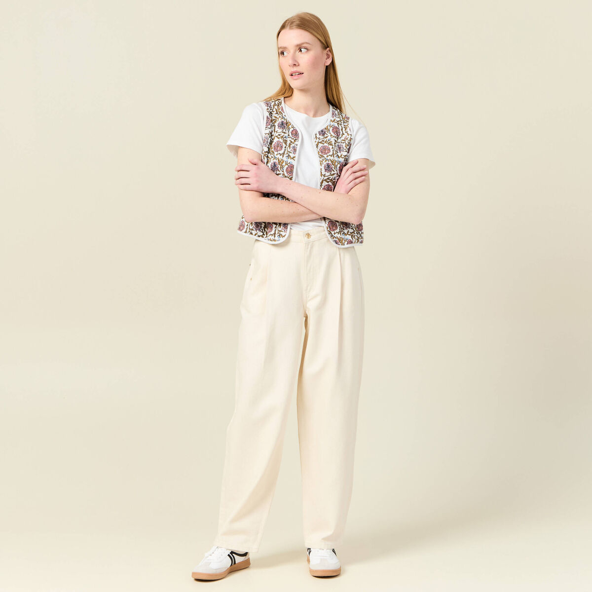 Jeans large taille haute denim blanc femme