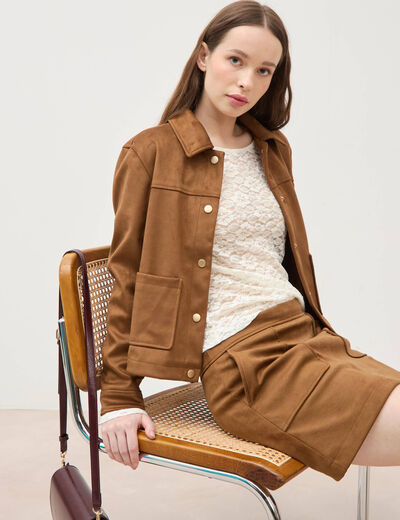 Blouson manches longues col classique marron femme